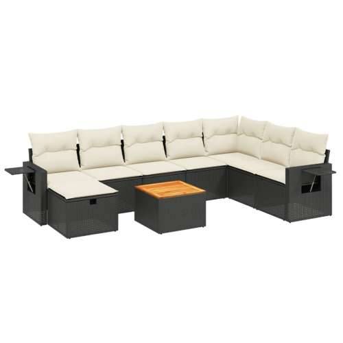 Vrtna garnitura - 9-dijelni set vrtnih sofa s jastucima crni od poliratana - Crna i krem bez spremišta 1 Cijena
