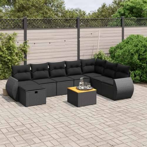 Vrtna garnitura - 9-dijelni set vrtnih sofa s jastucima crni od poliratana - Crna bez spremišta 1 Cijena