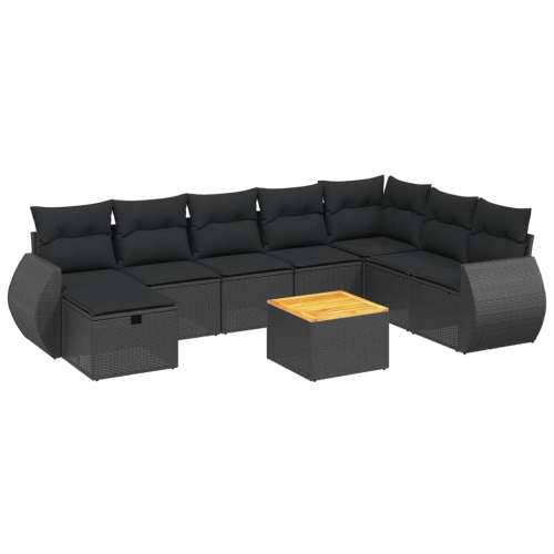 Vrtna garnitura - 9-dijelni set vrtnih sofa s jastucima crni od poliratana - Crna bez spremišta 1 Cijena