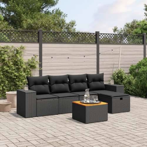 Vrtna garnitura - 6-dijelni set vrtnih sofa s jastucima crni od poliratana - Crna bez spremišta 1 Cijena