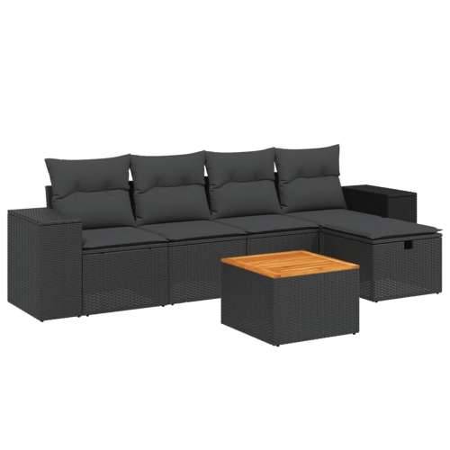 Vrtna garnitura - 6-dijelni set vrtnih sofa s jastucima crni od poliratana - Crna bez spremišta 1 Cijena