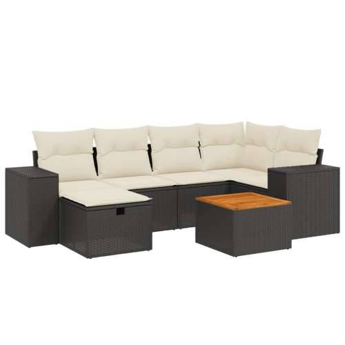 Vrtna garnitura - 7-dijelni set vrtnih sofa od poliratana s jastucima crni - Crna i krem bez spremišta 1 Cijena