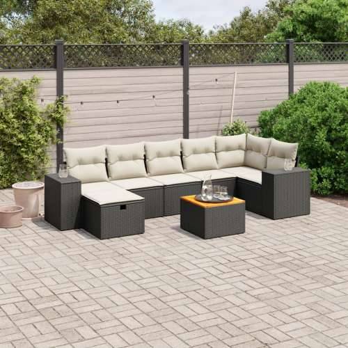 Vrtna garnitura - 8-dijelni set vrtnih sofa od poliratana s jastucima crni - Crna i krem 3x srednja + 3x kutna + tabure + stol 1 Cijena