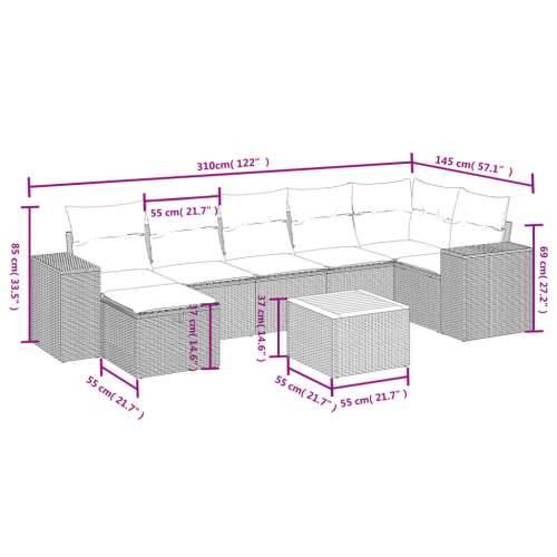 Vrtna garnitura - 8-dijelni set vrtnih sofa od poliratana s jastucima crni - Crna i krem 3x srednja + 3x kutna + tabure + stol 1 Cijena
