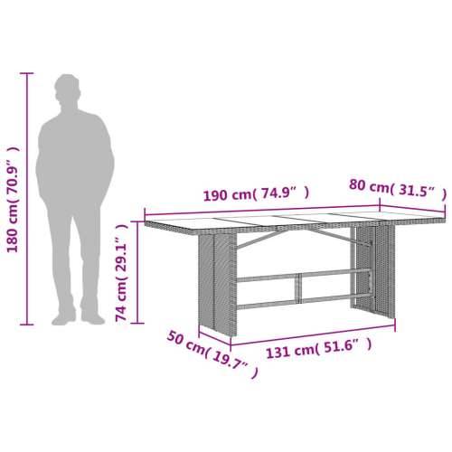 Vrtni stol sa staklenom pločom sivi 190x80x74 cm od poliratana - Svjetlosiva 1 Stakl Cijena