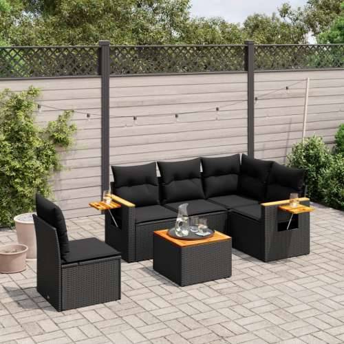 Vrtna garnitura - 6-dijelni set vrtnih sofa s jastucima crni od poliratana - Crna Sa stolom 1 Cijena