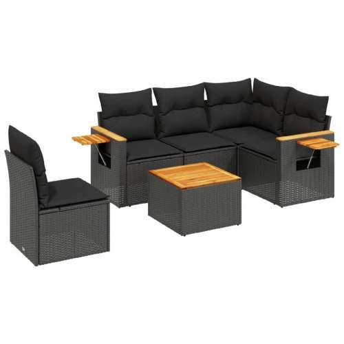 Vrtna garnitura - 6-dijelni set vrtnih sofa s jastucima crni od poliratana - Crna Sa stolom 1 Cijena