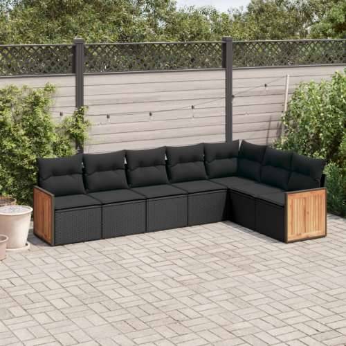 Vrtna garnitura - 7-dijelni set vrtnih sofa od poliratana s jastucima crni - Crna Bez stola 1 Cijena