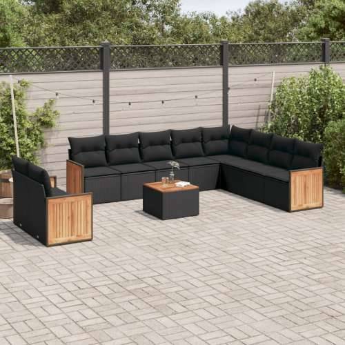 Vrtna garnitura - 11-dijelni set vrtnih sofa od poliratana s jastucima crni - Crna Sa stolom 1 Cijena