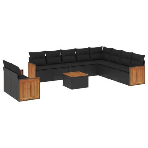 Vrtna garnitura - 11-dijelni set vrtnih sofa od poliratana s jastucima crni - Crna Sa stolom 1 Cijena