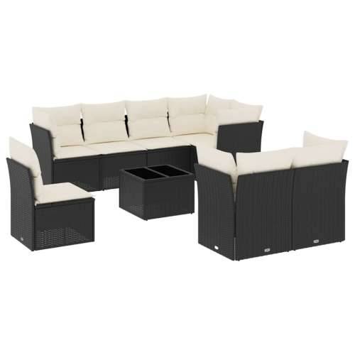 Vrtna garnitura - 9-dijelni set vrtnih sofa s jastucima crni od poliratana - Crna i krem Sa stolom 1 Cijena