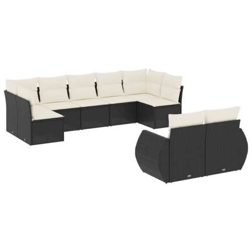 Vrtna garnitura - 9-dijelni set vrtnih sofa s jastucima crni od poliratana - Crna i krem Bez stola 1 Cijena