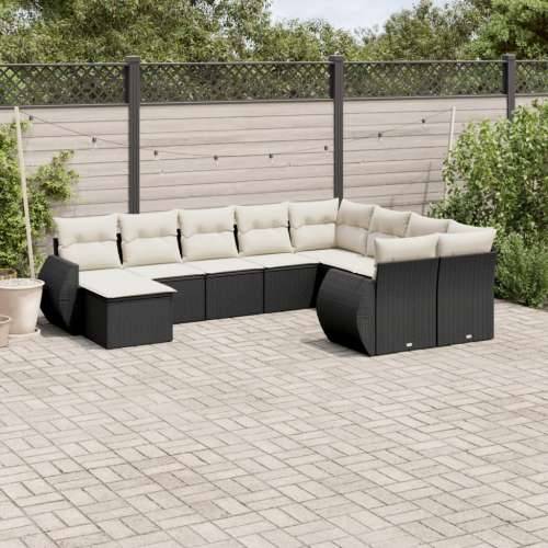 Vrtna garnitura - 10-dijelni set vrtnih sofa s jastucima crni od poliratana - Crna i krem 1 Cijena