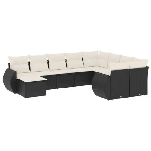 Vrtna garnitura - 10-dijelni set vrtnih sofa s jastucima crni od poliratana - Crna i krem 1 Cijena