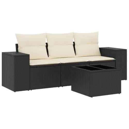 Vrtna garnitura - 4-dijelni set vrtnih sofa od poliratana s jastucima crni - Crna i krem Sa stolom 1 Cijena