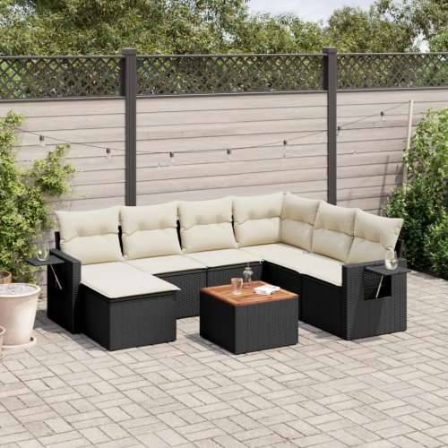 Vrtna garnitura - 8-dijelni set vrtnih sofa od poliratana s jastucima crni - Crna i krem 3x srednja + stol + kutna 1 Cijena