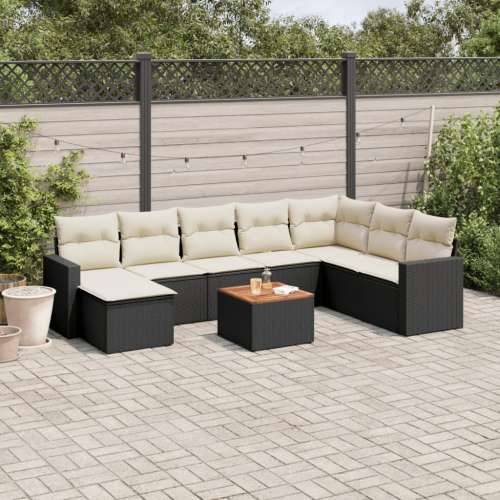 Vrtna garnitura - 9-dijelni set vrtnih sofa s jastucima crni od poliratana - Crna i krem 1 Cijena