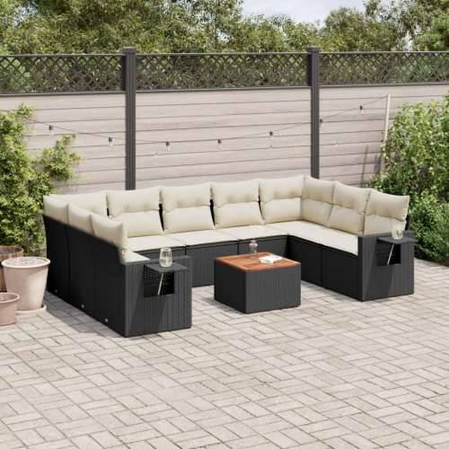 Vrtna garnitura - 10-dijelni set vrtnih sofa s jastucima crni od poliratana - Crna i krem 5x srednja + stol + 2x kutna 1 Cijena