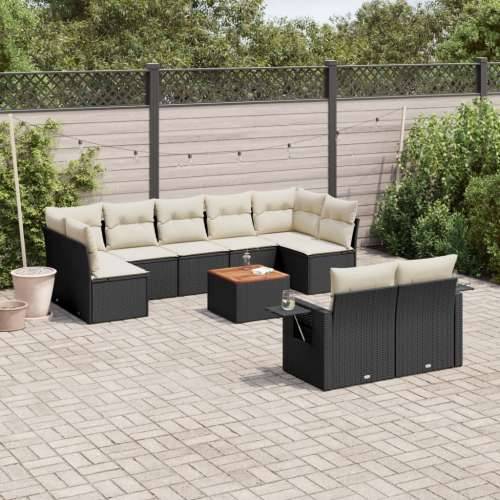 Vrtna garnitura - 10-dijelni set vrtnih sofa s jastucima crni od poliratana - Crna i krem 2x corner + table + 5x middle 1 Cijena