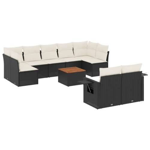Vrtna garnitura - 10-dijelni set vrtnih sofa s jastucima crni od poliratana - Crna i krem 2x corner + table + 5x middle 1 Cijena