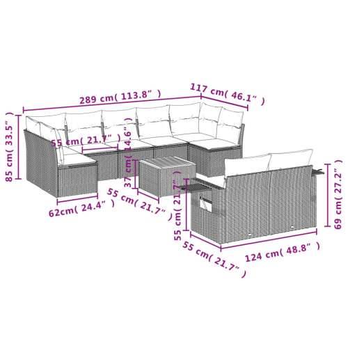 Vrtna garnitura - 10-dijelni set vrtnih sofa s jastucima crni od poliratana - Crna i krem 2x corner + table + 5x middle 1 Cijena