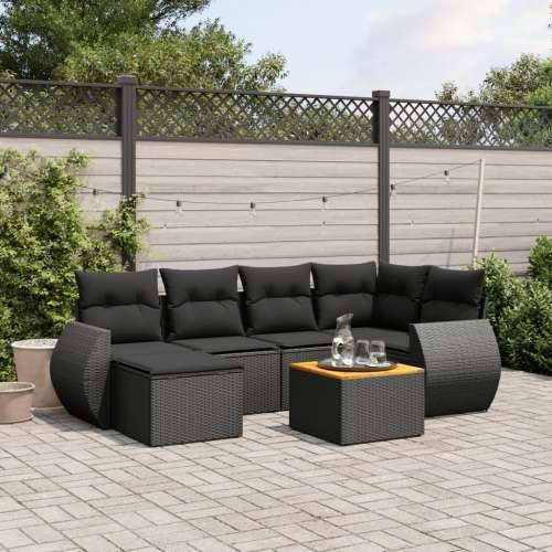 Vrtna garnitura - 7-dijelni set vrtnih sofa od poliratana s jastucima crni - Crna 1 Cijena