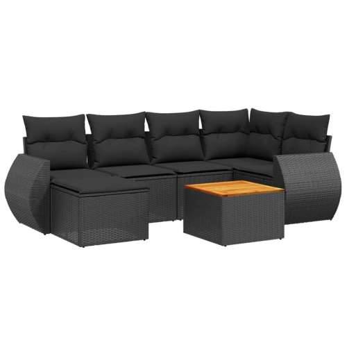 Vrtna garnitura - 7-dijelni set vrtnih sofa od poliratana s jastucima crni - Crna 1 Cijena