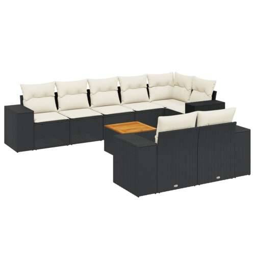 Vrtna garnitura - 9-dijelni set vrtnih sofa s jastucima crni od poliratana - Crna i krem kutna + 3x srednja + stol 1 Cijena
