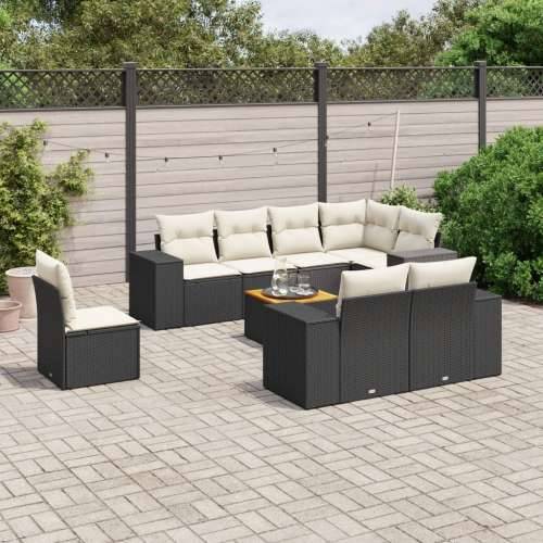Vrtna garnitura - 9-dijelni set vrtnih sofa s jastucima crni od poliratana - Crna i krem 3x srednja + kutna + stol 1 Cijena