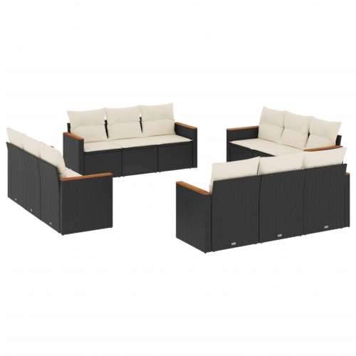Vrtna garnitura - 12-dijelni set vrtnih sofa od poliratana s jastucima crni - Crna i krem Bez stola 1 Cijena