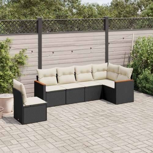 Vrtna garnitura - 6-dijelni set vrtnih sofa s jastucima crni od poliratana - Crna i krem Bez stola 1 Cijena