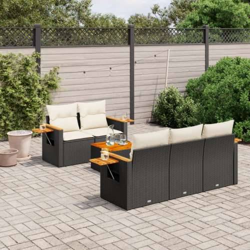 Vrtna garnitura - 6-dijelni set vrtnih sofa s jastucima crni od poliratana - Crna i krem 1 Cijena