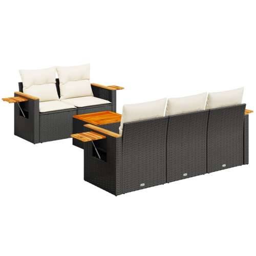 Vrtna garnitura - 6-dijelni set vrtnih sofa s jastucima crni od poliratana - Crna i krem 1 Cijena