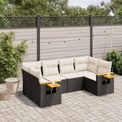 Vrtna garnitura - 6-dijelni set vrtnih sofa s jastucima crni od poliratana - Crna i krem 1 Cijena