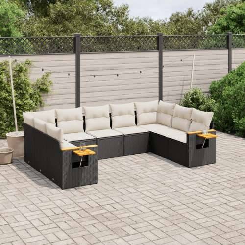 Vrtna garnitura - 9-dijelni set vrtnih sofa s jastucima crni od poliratana - Crna i krem Bez stola 1 Cijena