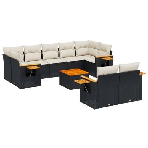 Vrtna garnitura - 10-dijelni set vrtnih sofa s jastucima crni od poliratana - Crna i krem Sa stolom 1 Cijena