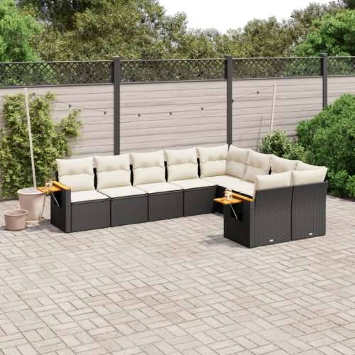 Vrtna garnitura - 9-dijelni set vrtnih sofa s jastucima crni od poliratana - Crna i krem Bez stola 1 Cijena