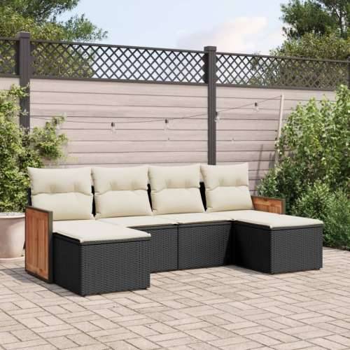 Vrtna garnitura - 6-dijelni set vrtnih sofa s jastucima crni od poliratana - Crna i krem Bez stola 1 Cijena