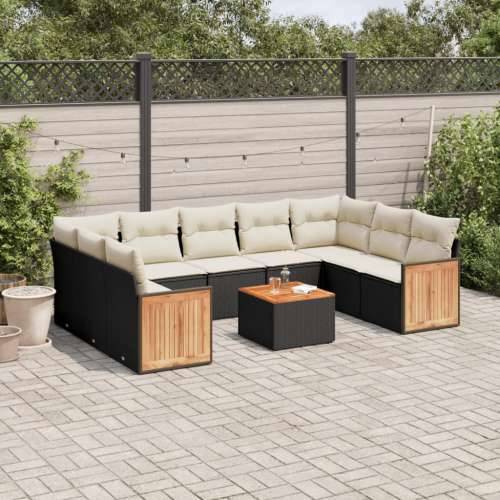 Vrtna garnitura - 10-dijelni set vrtnih sofa s jastucima crni od poliratana - Crna i krem Sa stolom 1 Cijena