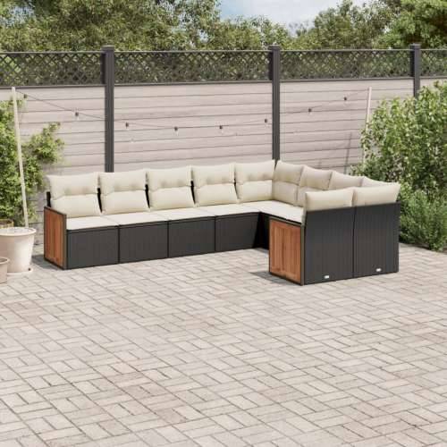 Vrtna garnitura - 9-dijelni set vrtnih sofa s jastucima crni od poliratana - Crna i krem Bez stola 1 Cijena