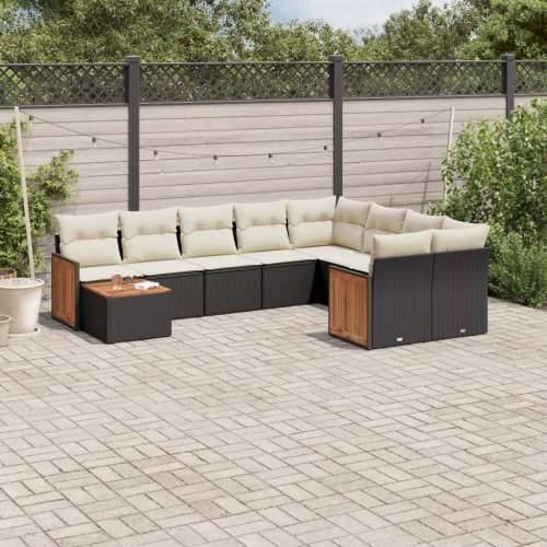 Vrtna garnitura - 10-dijelni set vrtnih sofa s jastucima crni od poliratana - Crna i krem 1 Cijena