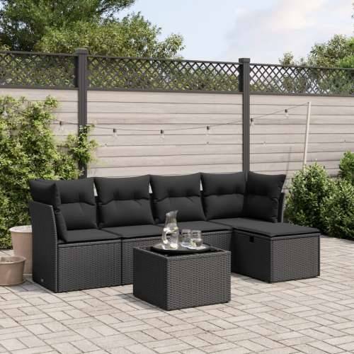 Vrtna garnitura - 6-dijelni set vrtnih sofa s jastucima crni od poliratana - Crna bez spremišta 5 Cijena