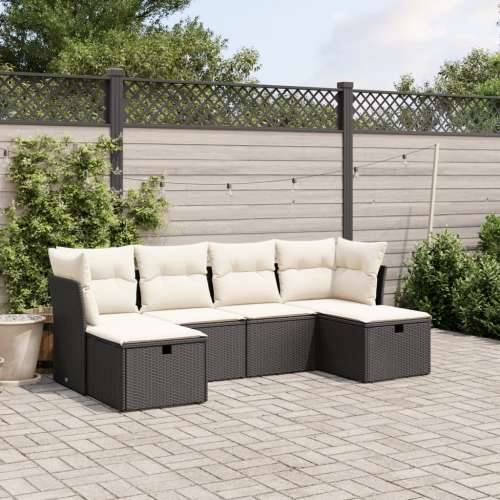 Vrtna garnitura - 6-dijelni set vrtnih sofa s jastucima crni od poliratana - Crna i krem bez spremišta 6 Cijena