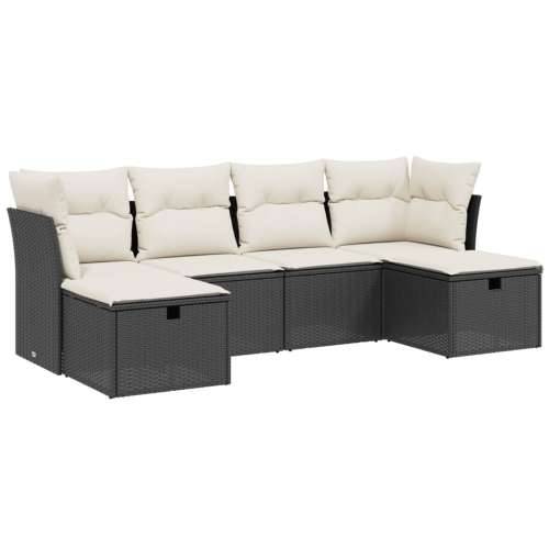 Vrtna garnitura - 6-dijelni set vrtnih sofa s jastucima crni od poliratana - Crna i krem bez spremišta 6 Cijena