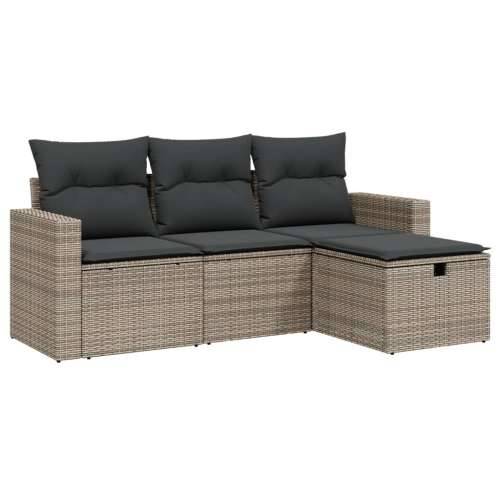 Vrtna garnitura - 4-dijelni set vrtnih sofa od poliratana s jastucima sivi - Siva bez spremišta 1 Cijena