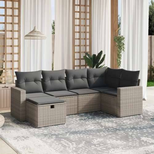 Vrtna garnitura - 6-dijelni set vrtnih sofa od poliratana s jastucima sivi - Siva bez spremišta 6 Cijena