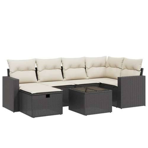 Vrtna garnitura - 7-dijelni set vrtnih sofa od poliratana s jastucima crni - Crna i krem bez spremišta 6 Cijena