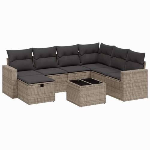 Vrtna garnitura - 8-dijelni set vrtnih sofa od poliratana s jastucima sivi - Siva Sa stolom 1 Cijena