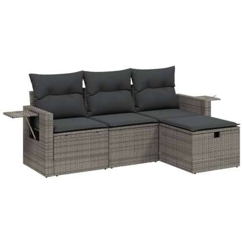 Vrtna garnitura - 4-dijelni set vrtnih sofa od poliratana s jastucima sivi - Siva bez spremišta 1 Cijena