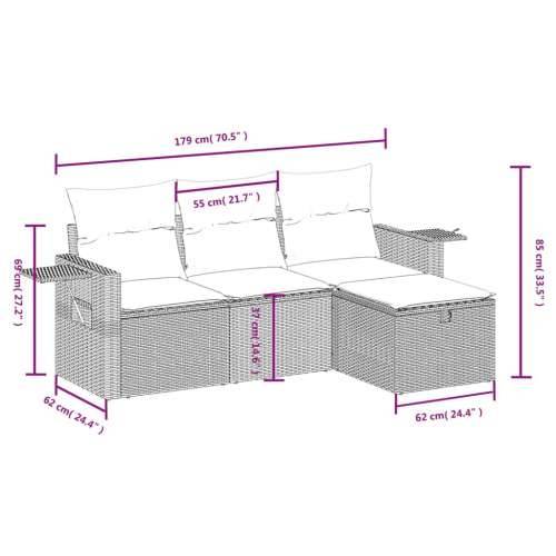 Vrtna garnitura - 4-dijelni set vrtnih sofa od poliratana s jastucima sivi - Siva bez spremišta 1 Cijena